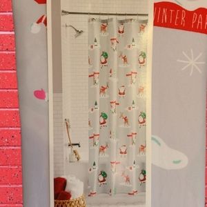 Santa & Reindeer Christmas Shower Curtain NWT